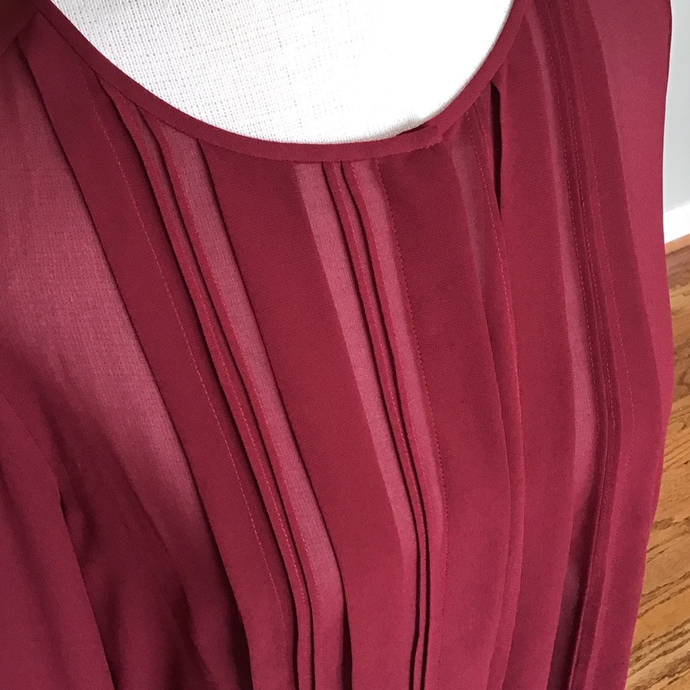 Loft Burgundy Sheer Pleated Chiffon Blouse Long Sleeve Medium